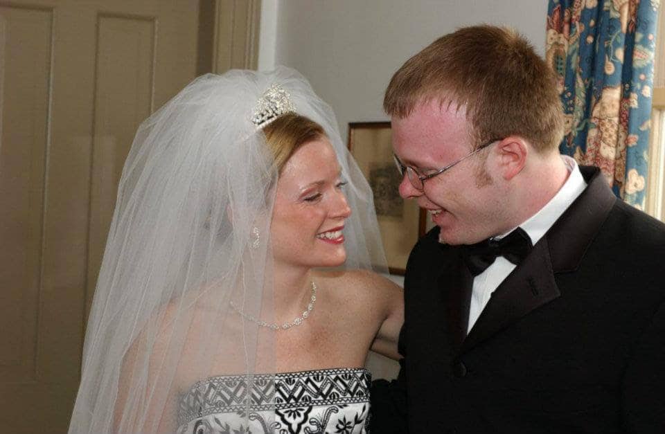 Stacey with her brother, Chris, at her wedding.